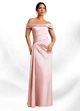 Augday Beah Sheath Off the Shoulder Stretch Satin Dress