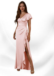 Augday Roya Mermaid V-Neck Pleated Stretch Satin
