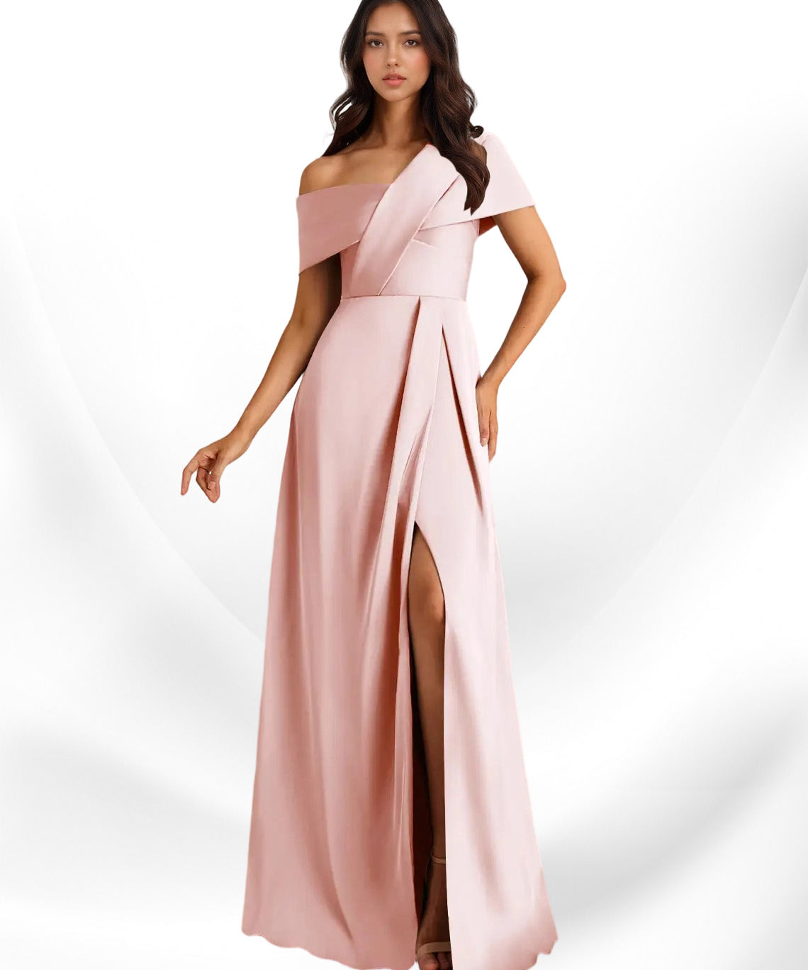 Augday Milton A-Line Pleated Stretch Satin Dress