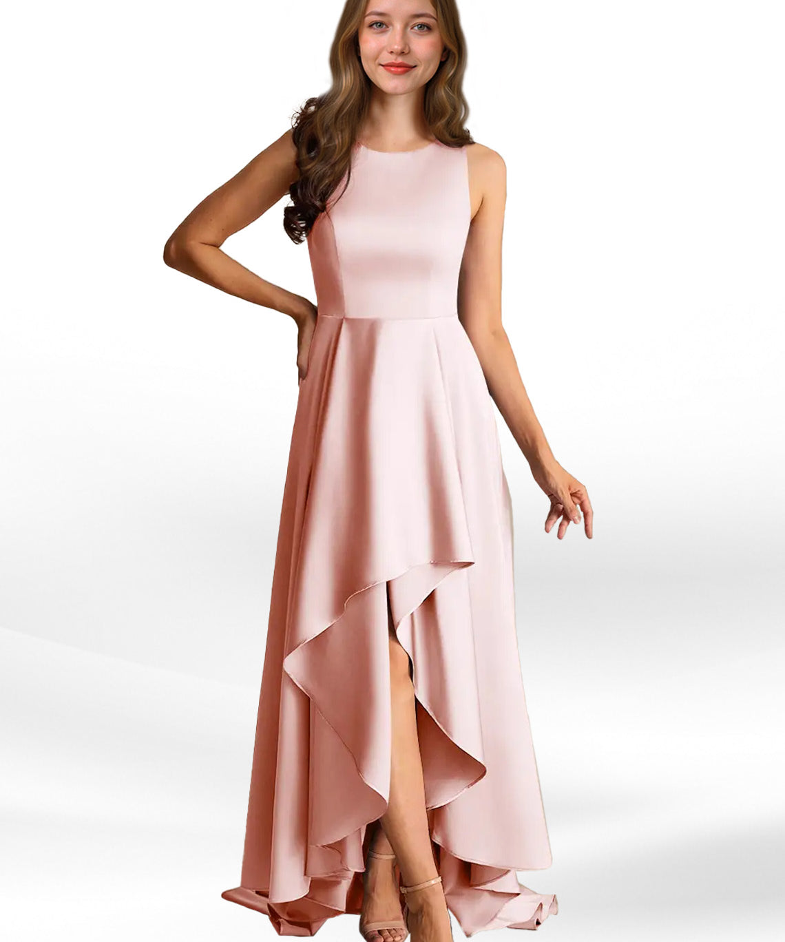 Augday Niles A-Line Trains Stretch Satin Dress