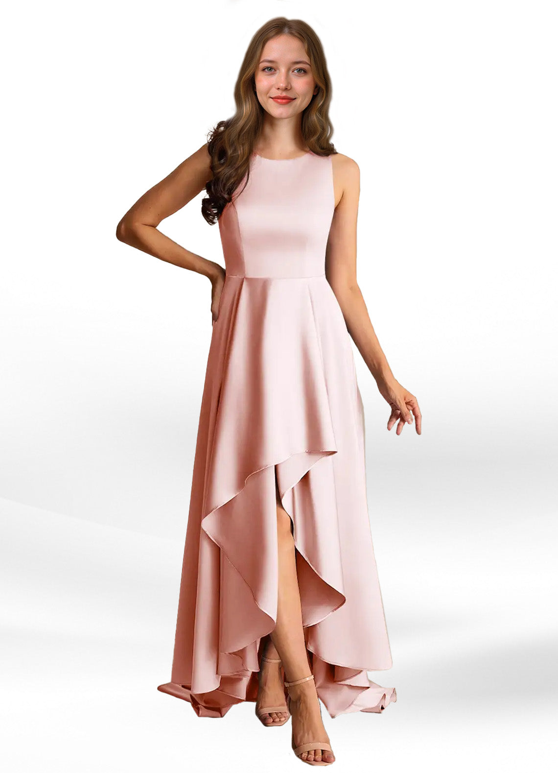 Augday Niles A-Line Trains Stretch Satin Dress