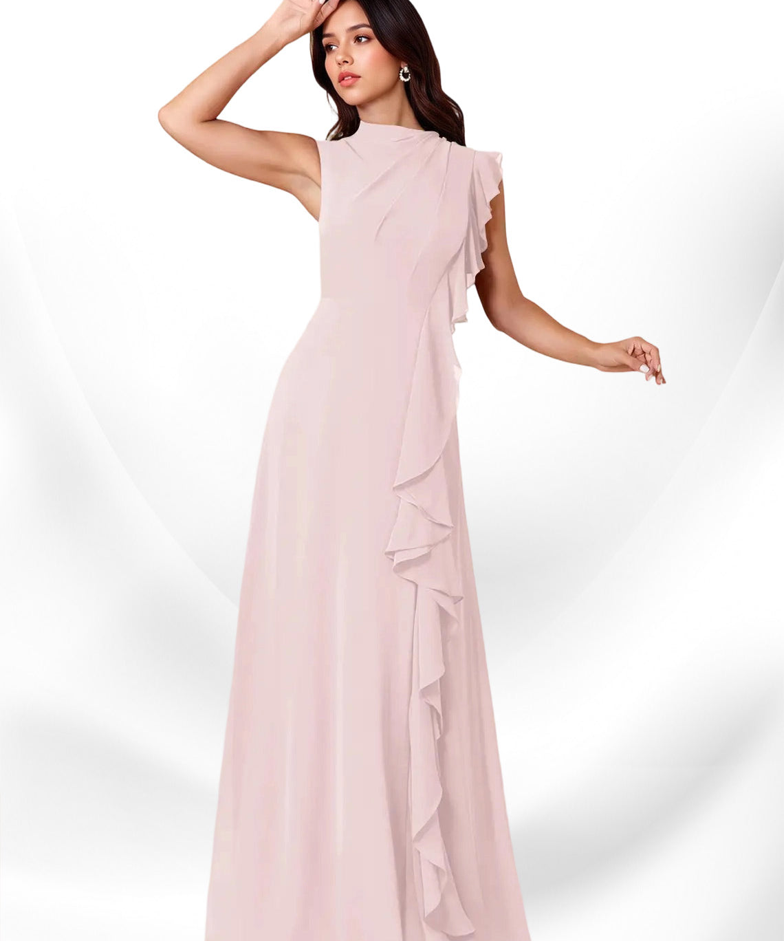 Augday Narine A-Line High Neckline Pleated Chiffon Dress