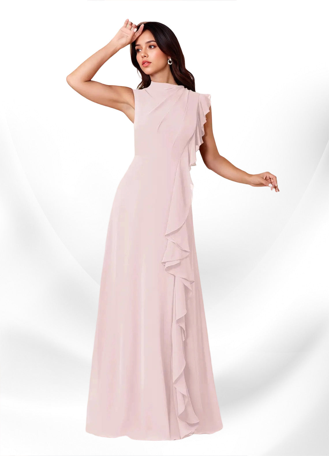 Augday Narine A-Line High Neckline Pleated Chiffon Dress
