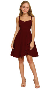 Augday Laly Girl Short Chiffon Flower Girl Dress for Wedding Spaghetti Straps Teens Formal Dresses