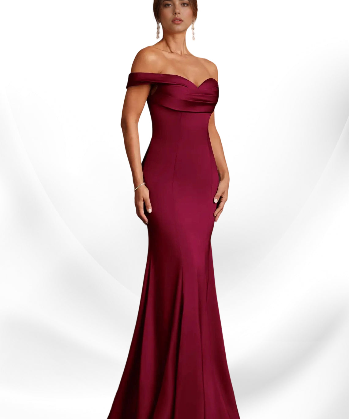 Augday  Mermaid Off the Shoulder Stretch Satin Dress