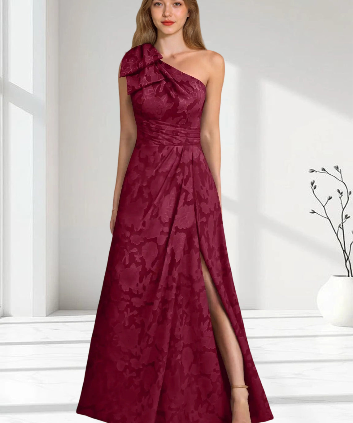 Augday Easton Ball-Gown One Shoulder Floral Burnout Dress