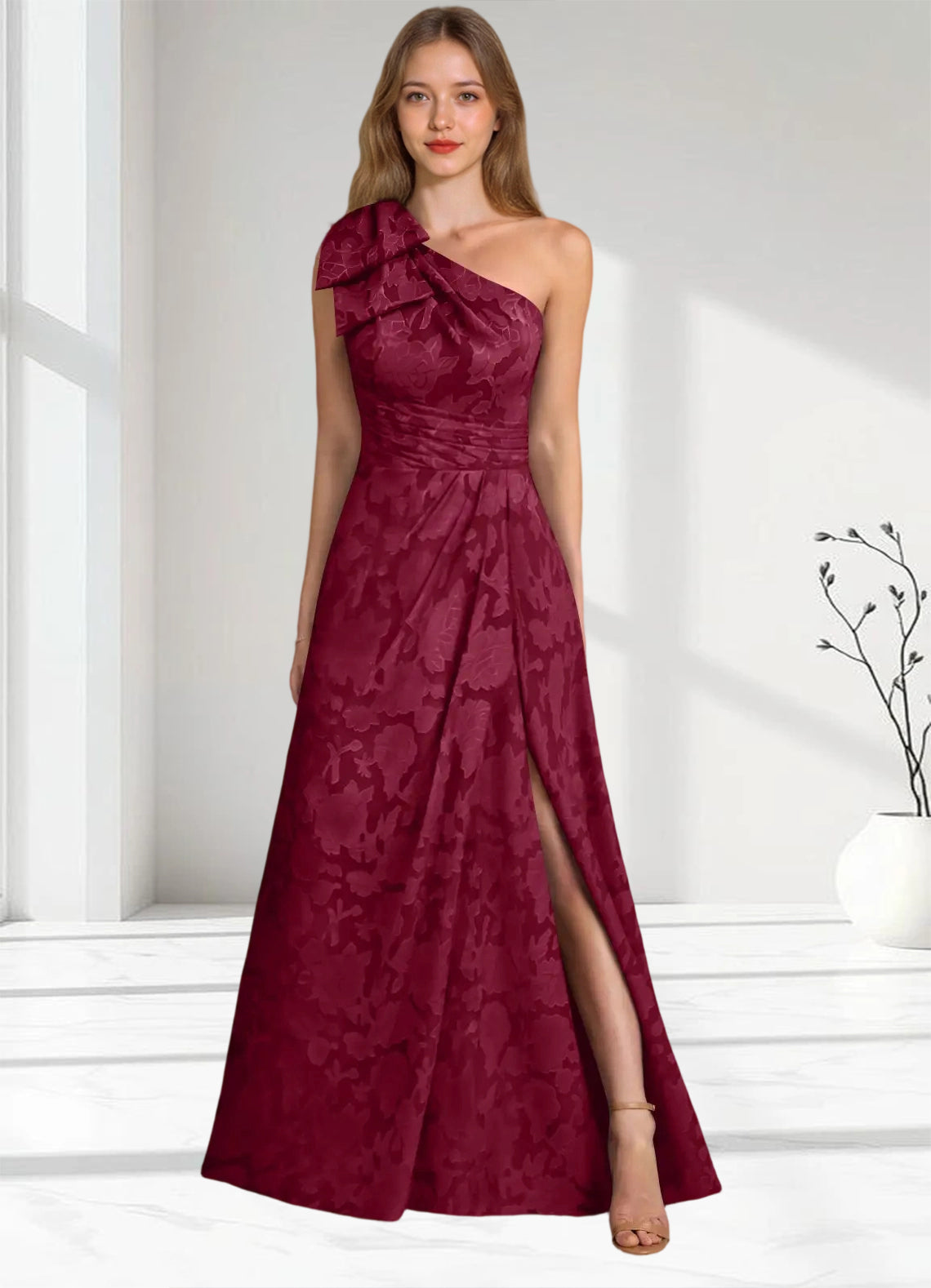 Augday Easton Ball-Gown One Shoulder Floral Burnout Dress