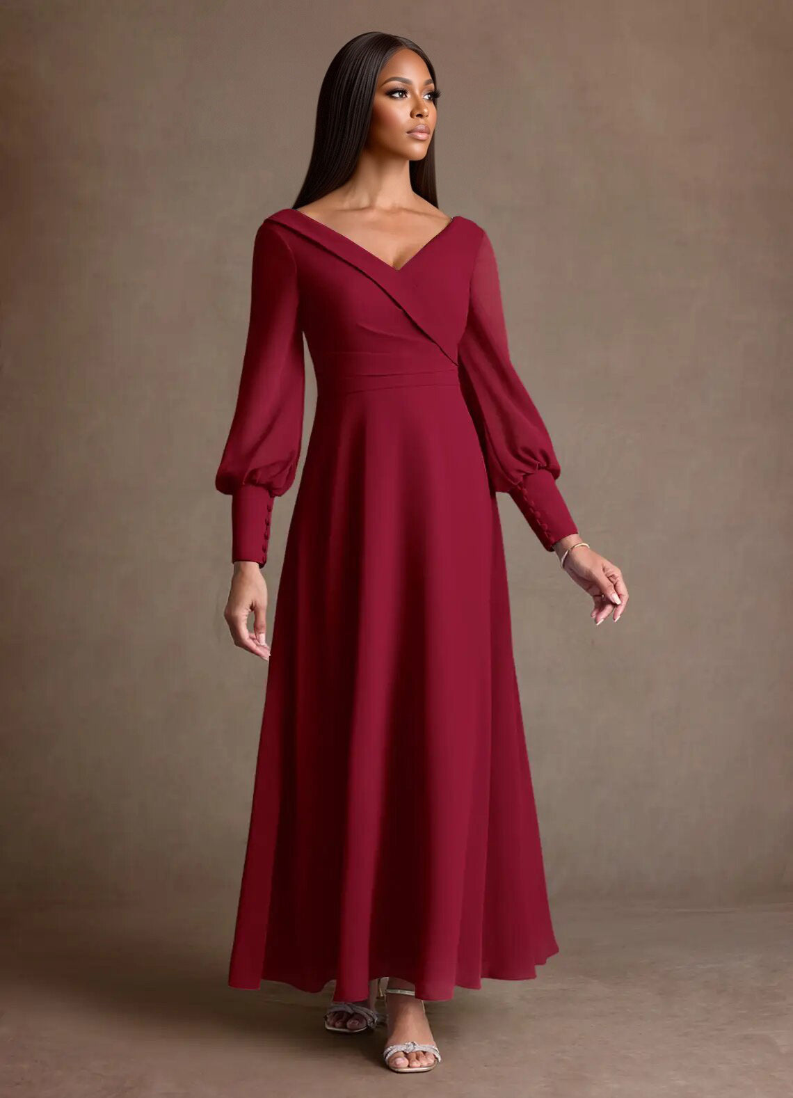 Augday Paterson A-Line Pleated Chiffon Dress
