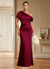 Augday Rutha Sheath One Shoulder Stretch Satin Dress