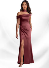 Augday Kamala Sheath One Shoulder Stretch Satin Dress