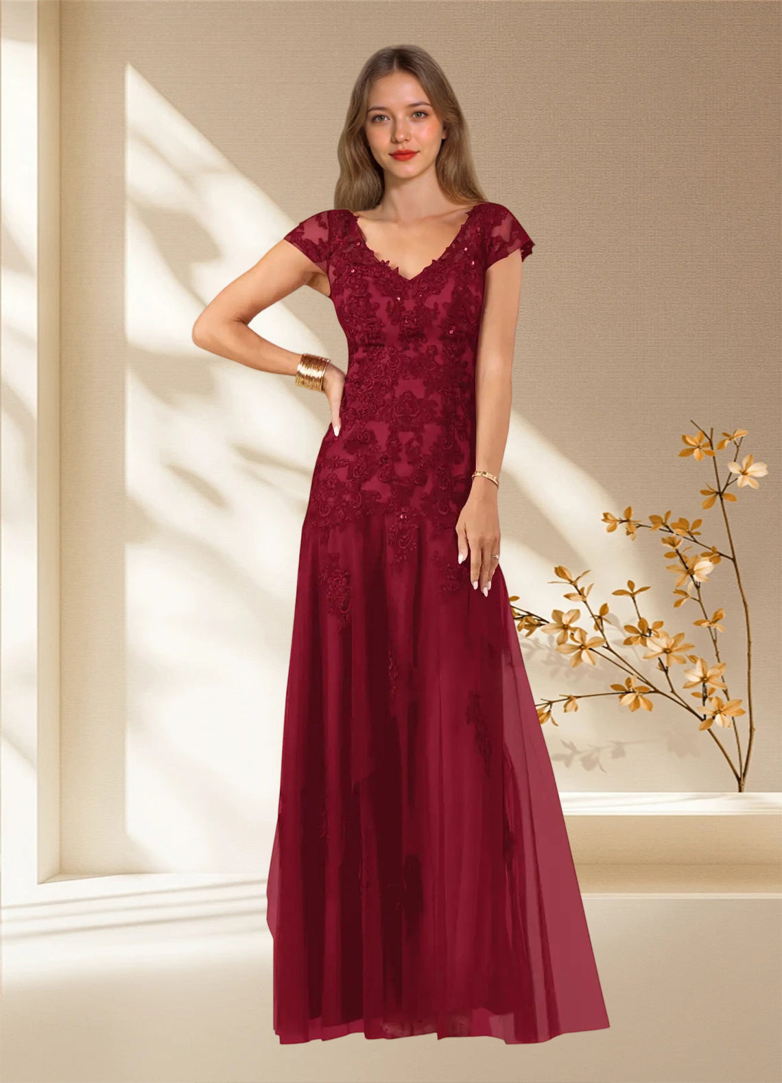 Augday Romy Mermaid V-Neck Sequins Tulle Dress