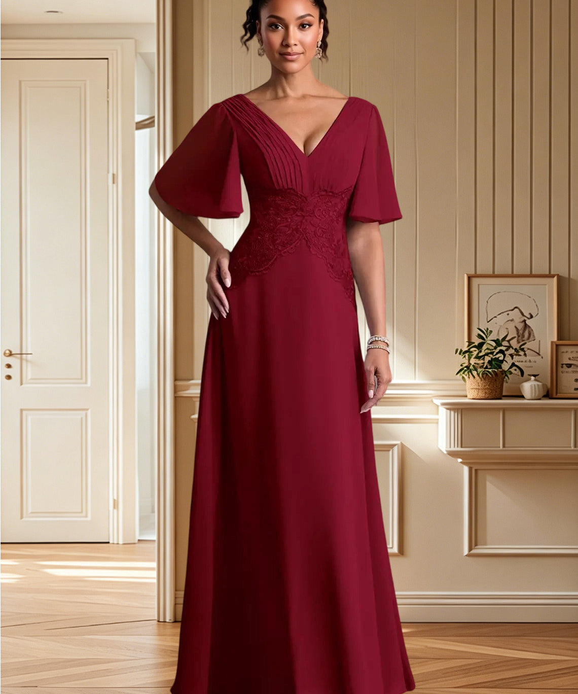 Augday Milliat A-Line Lace Chiffon Dress