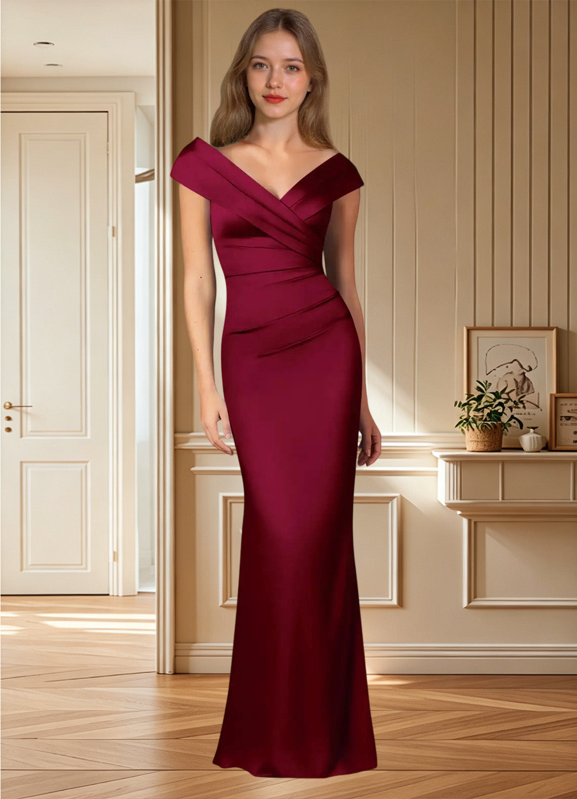 Augday Ludlow Mermaid Pleated Stretch Satin Dress