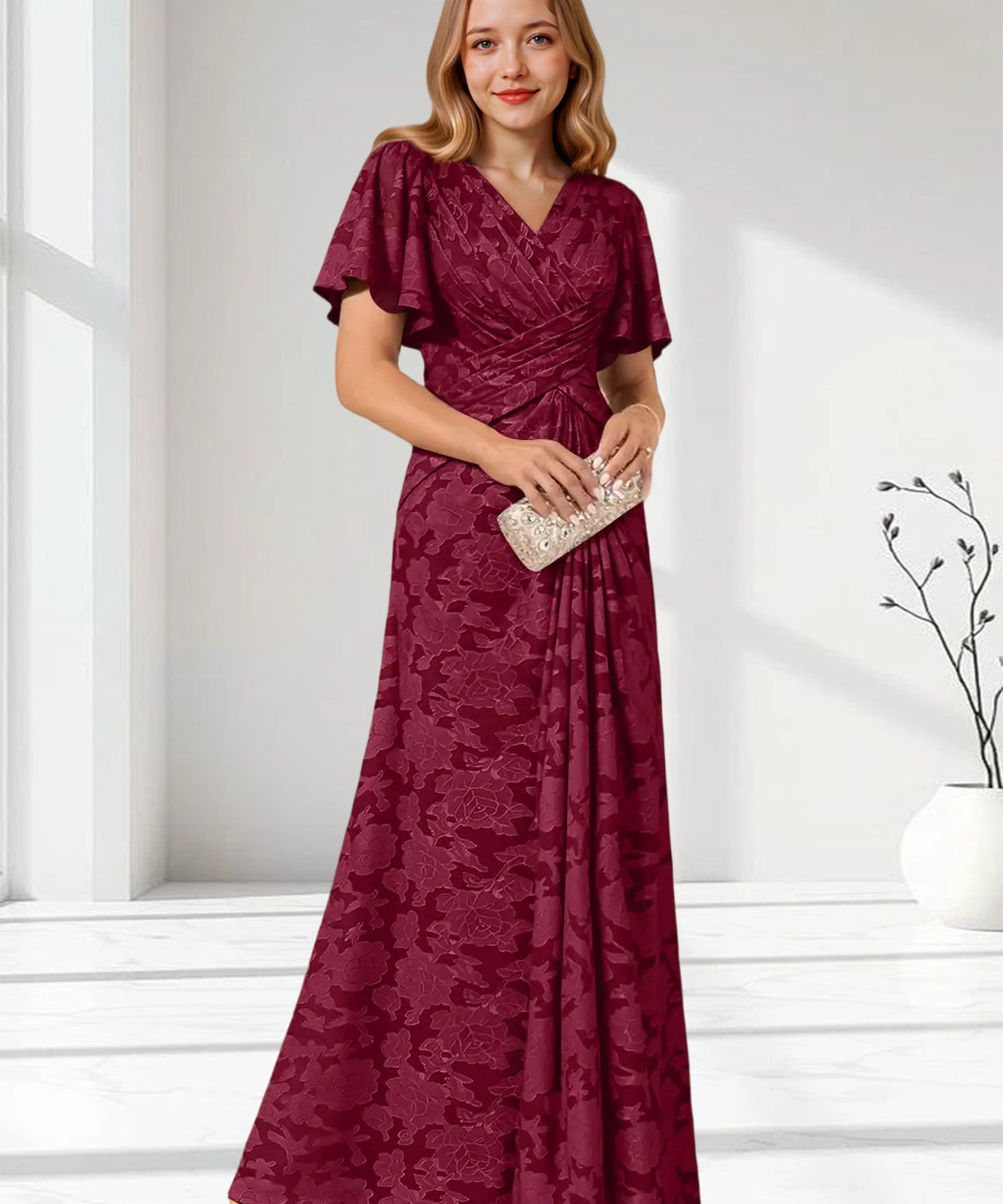 Augday Emmeline Pleated Floral Burnout Dress