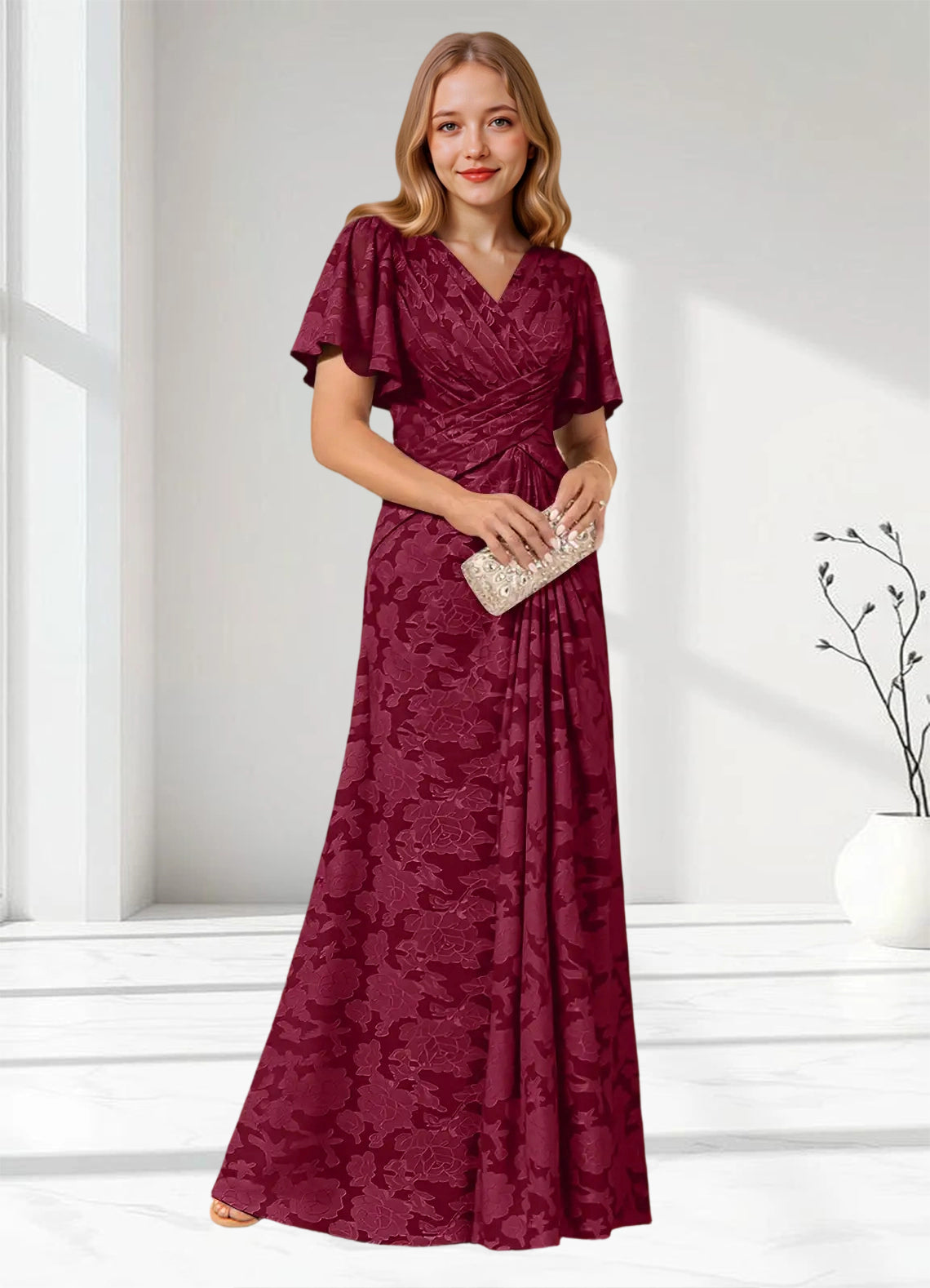 Augday Emmeline Pleated Floral Burnout Dress