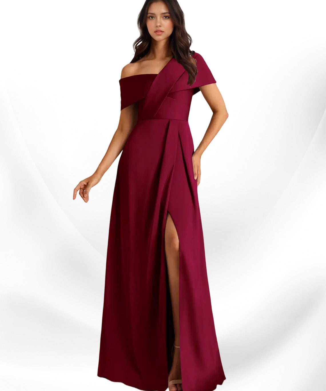 Augday Milton A-Line Pleated Stretch Satin Dress