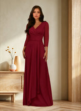Augday Annetta A-Line V-Neck Pleated Mesh Dress