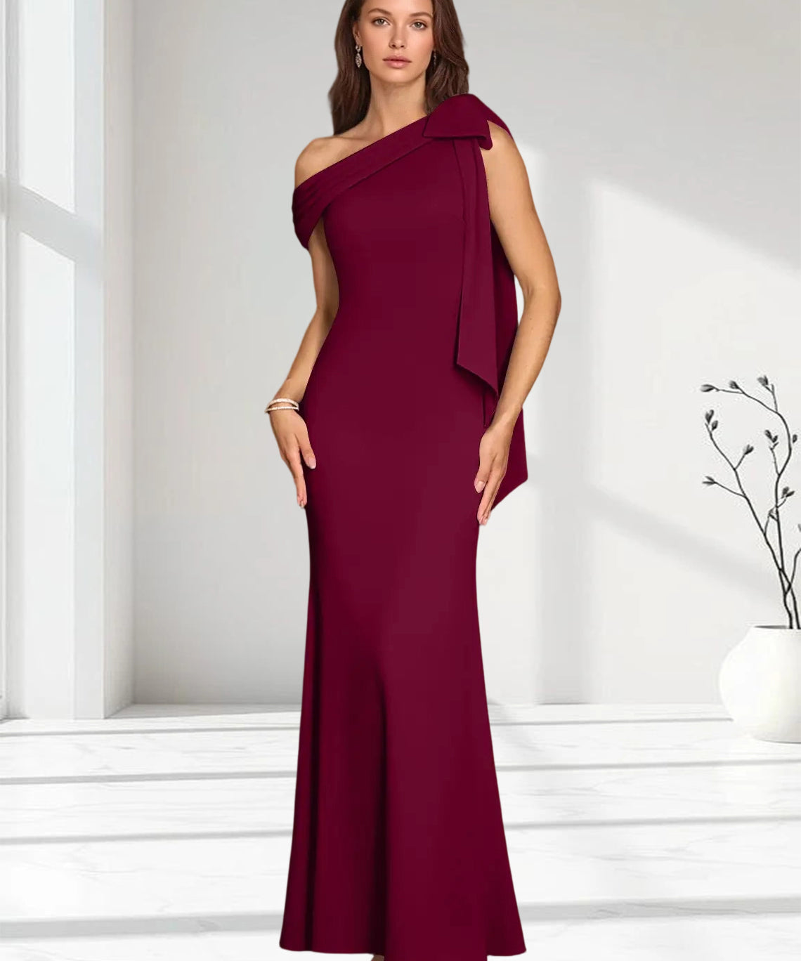 Augday Myers Mermaid Pleated Stretch Crepe Dress
