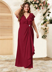Augday Snapdragon A-Line V-Neck Ruched Chiffon Dress