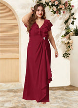 Augday Snapdragon A-Line V-Neck Ruched Chiffon Dress