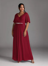 Augday A-Line V-Neck Pleated Chiffon Dress Plus Size