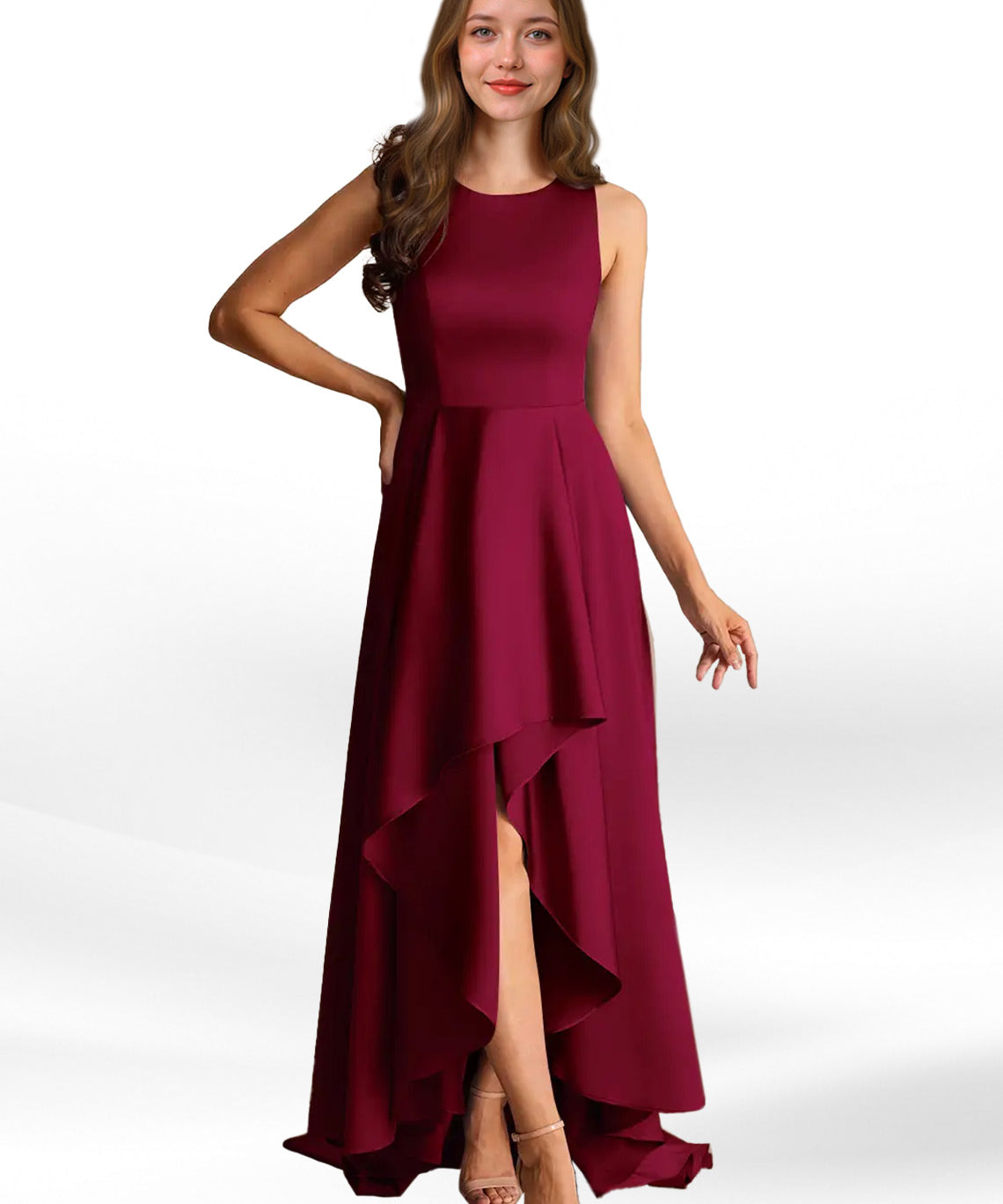 Augday Niles A-Line Trains Stretch Satin Dress