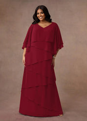 Augday OHara A-Line V-Neck Chiffon Dress Plus Size