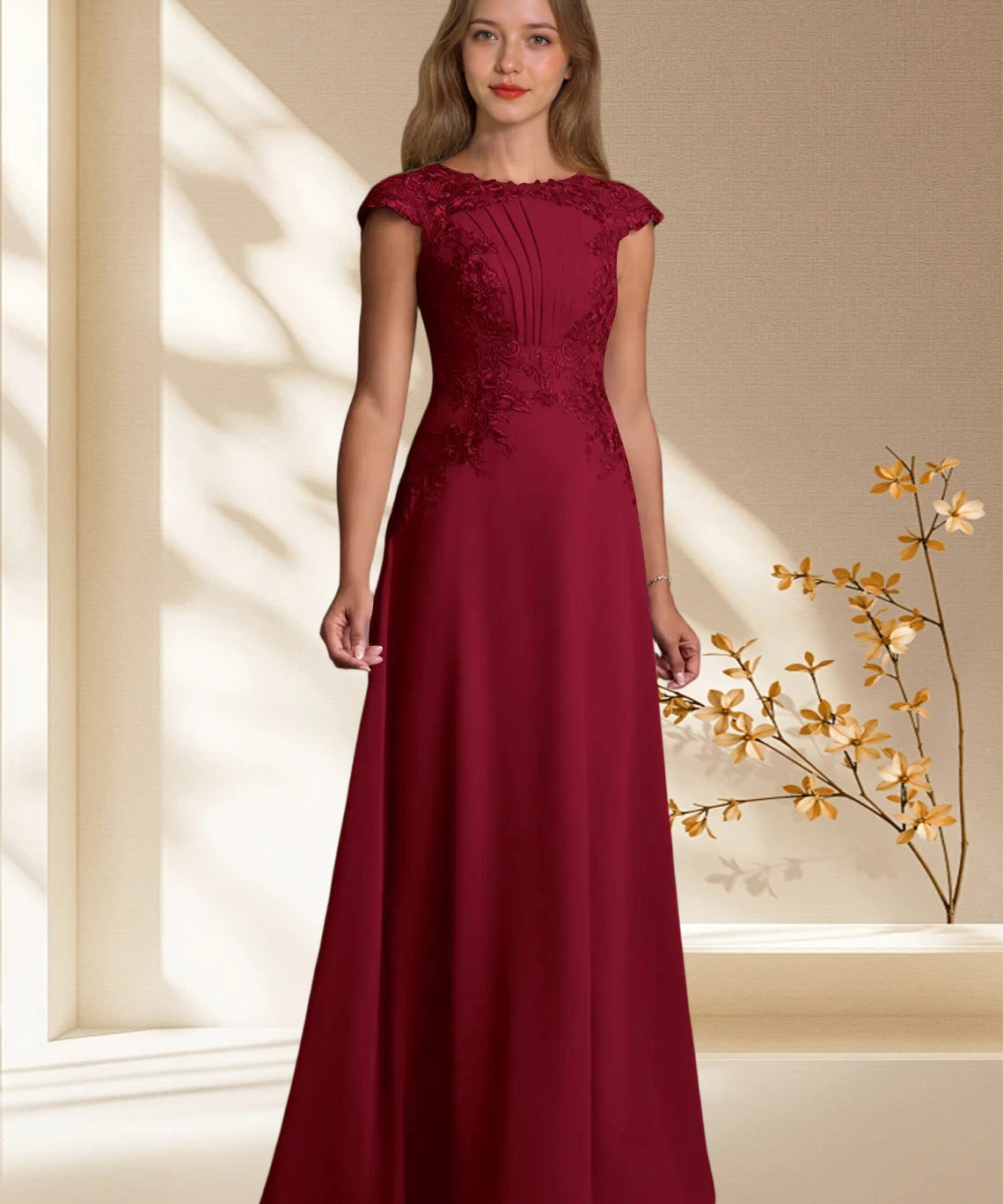 Augday Christi A-Line Lace Chiffon Dress