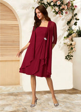 Augday Olivia A-Line Square Neckline Pleated Chiffon Dress