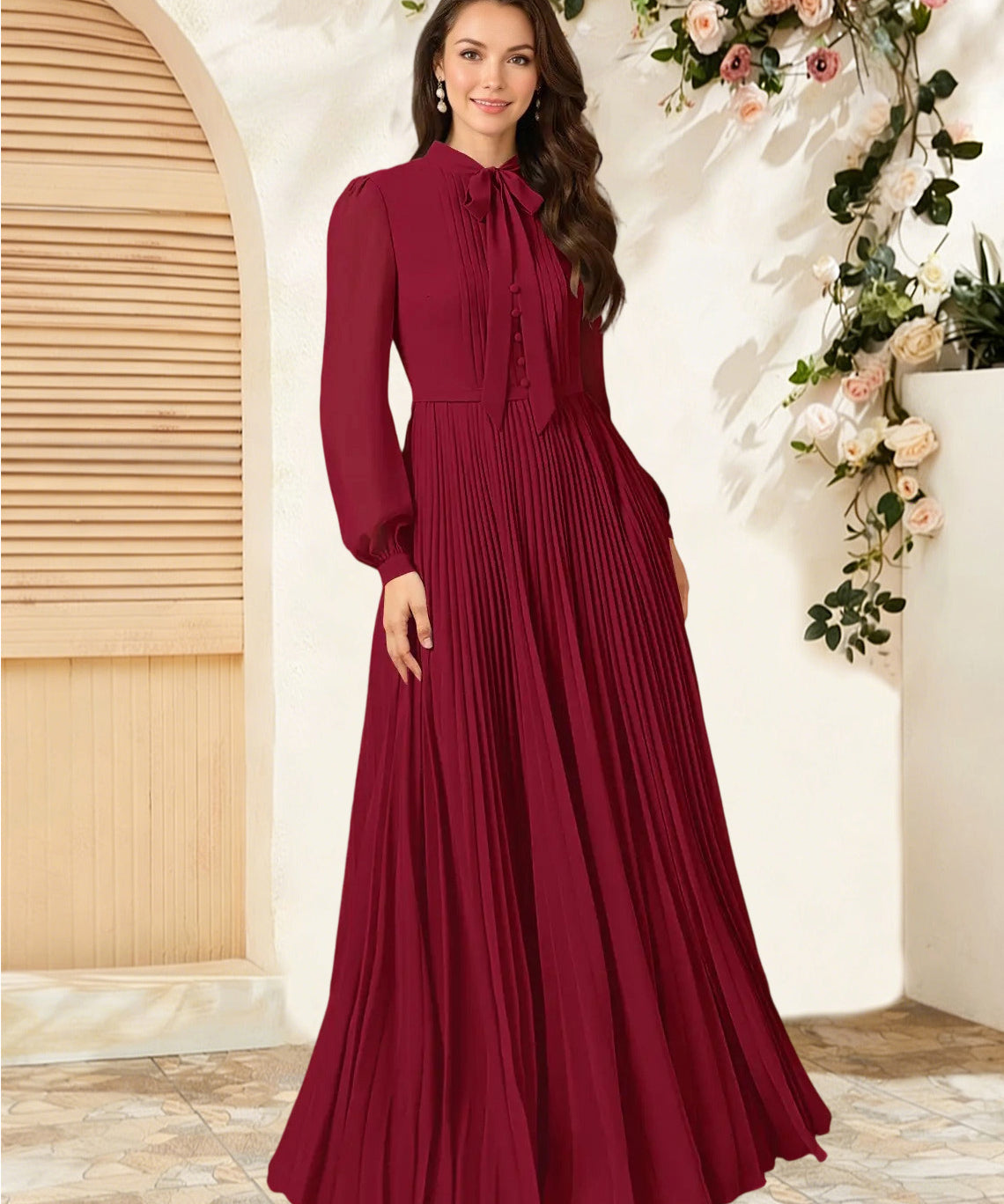 Augday Adellah A-Line Pleated Chiffon Dress