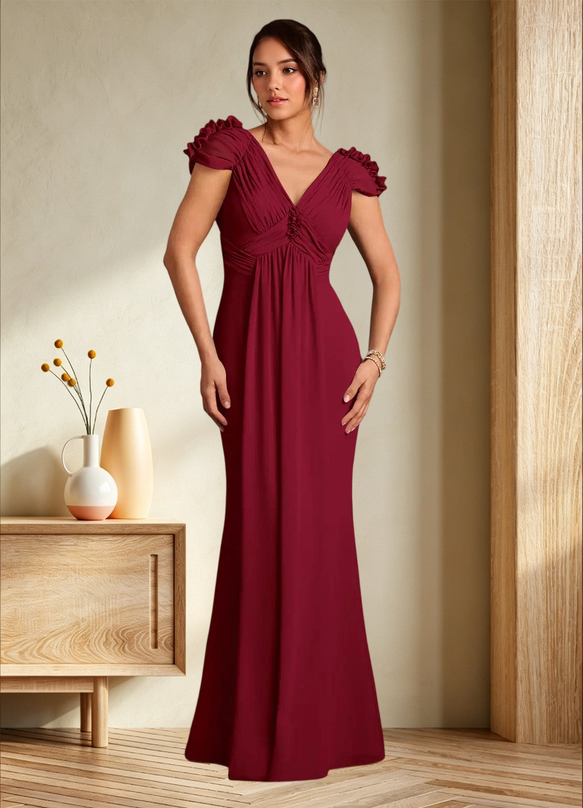 Augday Louella Pleated Chiffon Dress