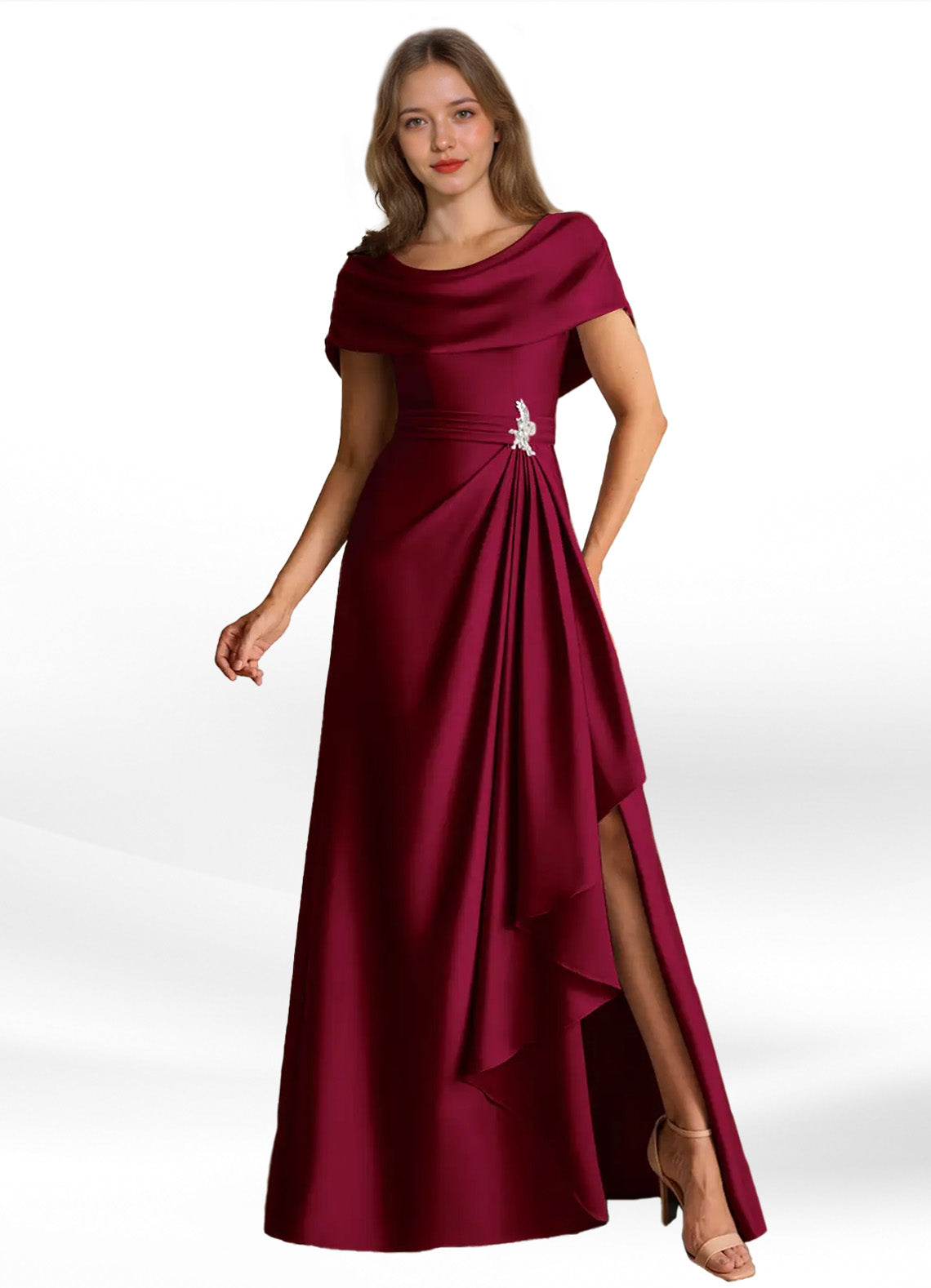 Augday Branford A-Line Pleated Stretch Satin Dress