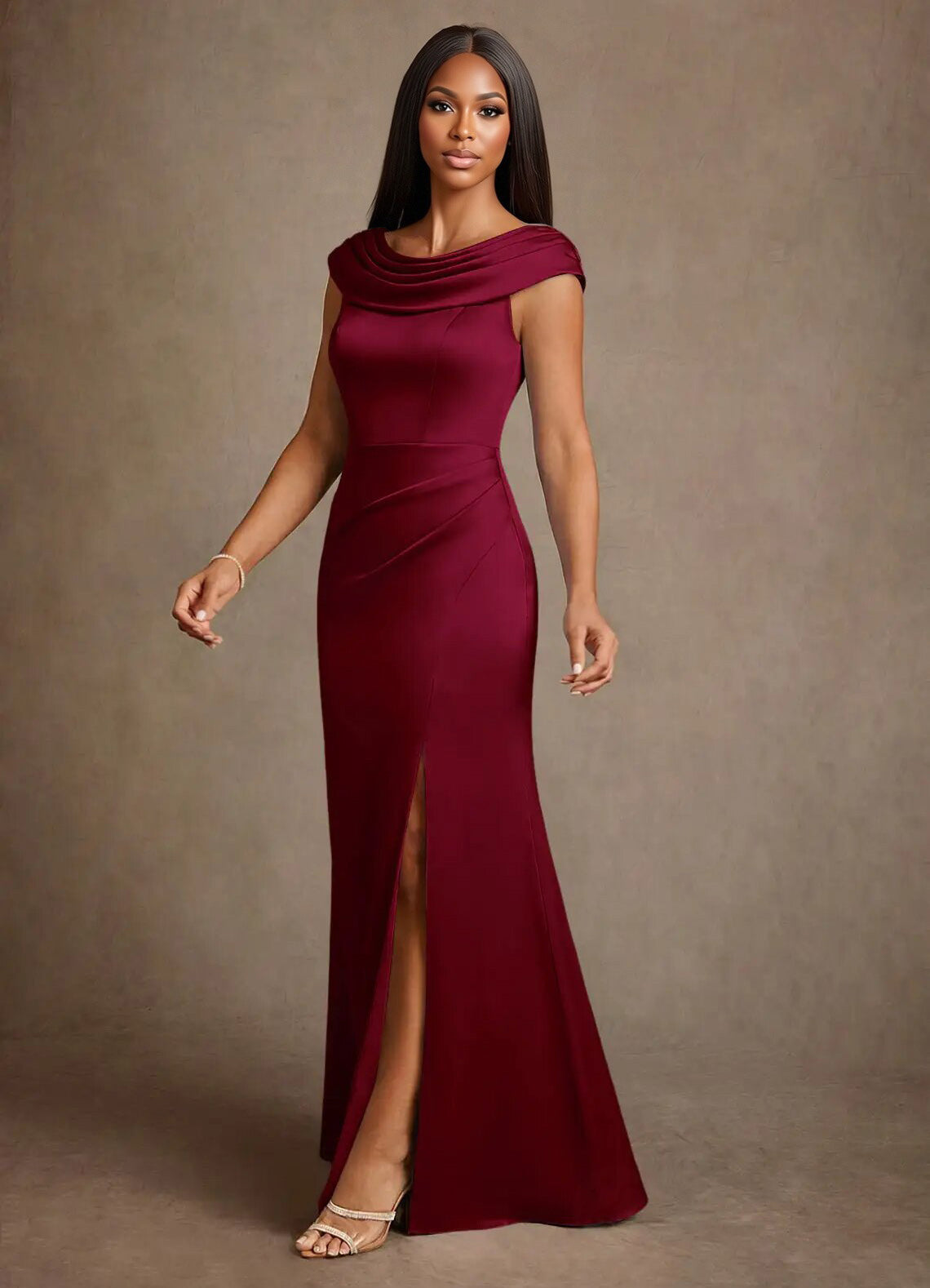 Augday Irvine A-Line Pleated Stretch Satin Dress
