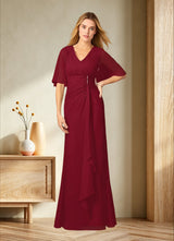 Augday Carson A-Line V-Neck Lace Chiffon Dress