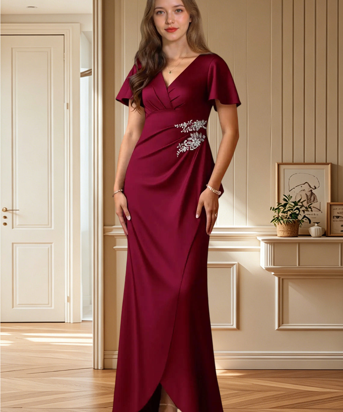 Augday Robins A-Line Pleated Stretch Satin Dress