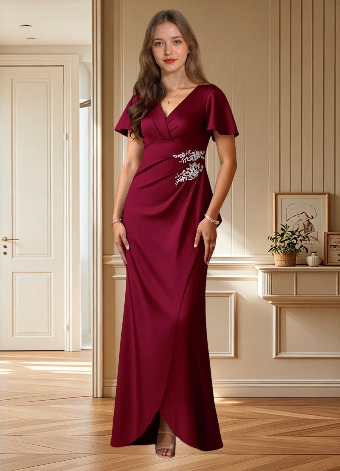 Augday Robins A-Line Pleated Stretch Satin Dress