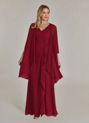 Augday Manuella A-Line V-Neck Pleated Chiffon Dress