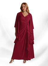 Augday Manuella A-Line V-Neck Pleated Chiffon Dress