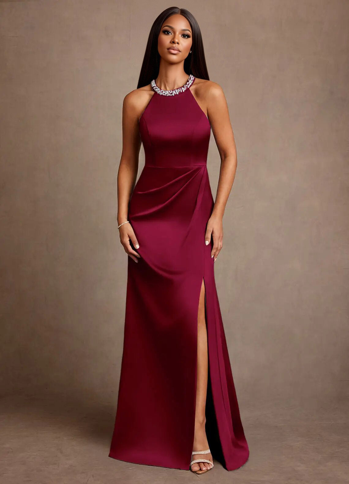 Augday Lawrence A-Line Pleated Stretch Satin Dress