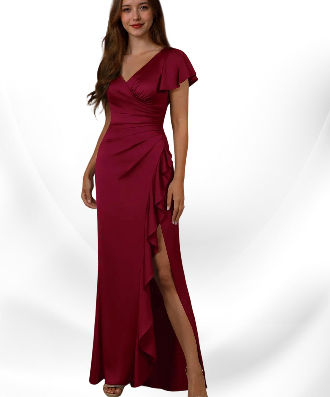Augday Roya Mermaid V-Neck Pleated Stretch Satin