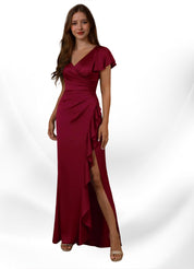 Augday Roya Mermaid V-Neck Pleated Stretch Satin
