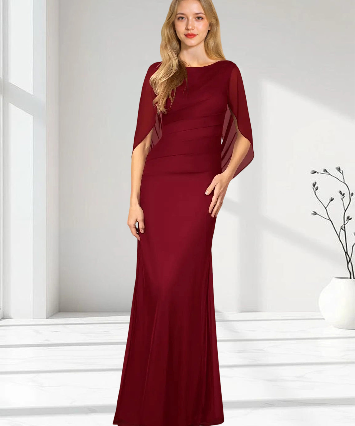 Augday Belladonna Mermaid Scoop Pleated Mesh Dress
