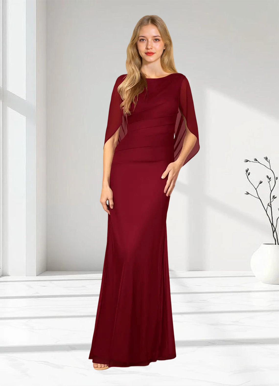 Augday Belladonna Mermaid Scoop Pleated Mesh Dress