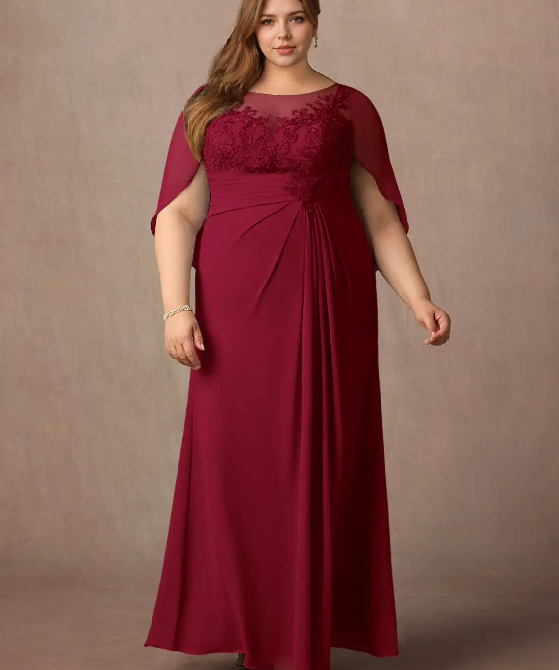 Augday Hera Mother of the Bride Dresses A-Line Lace Capelet Chiffon Dress Plus Size