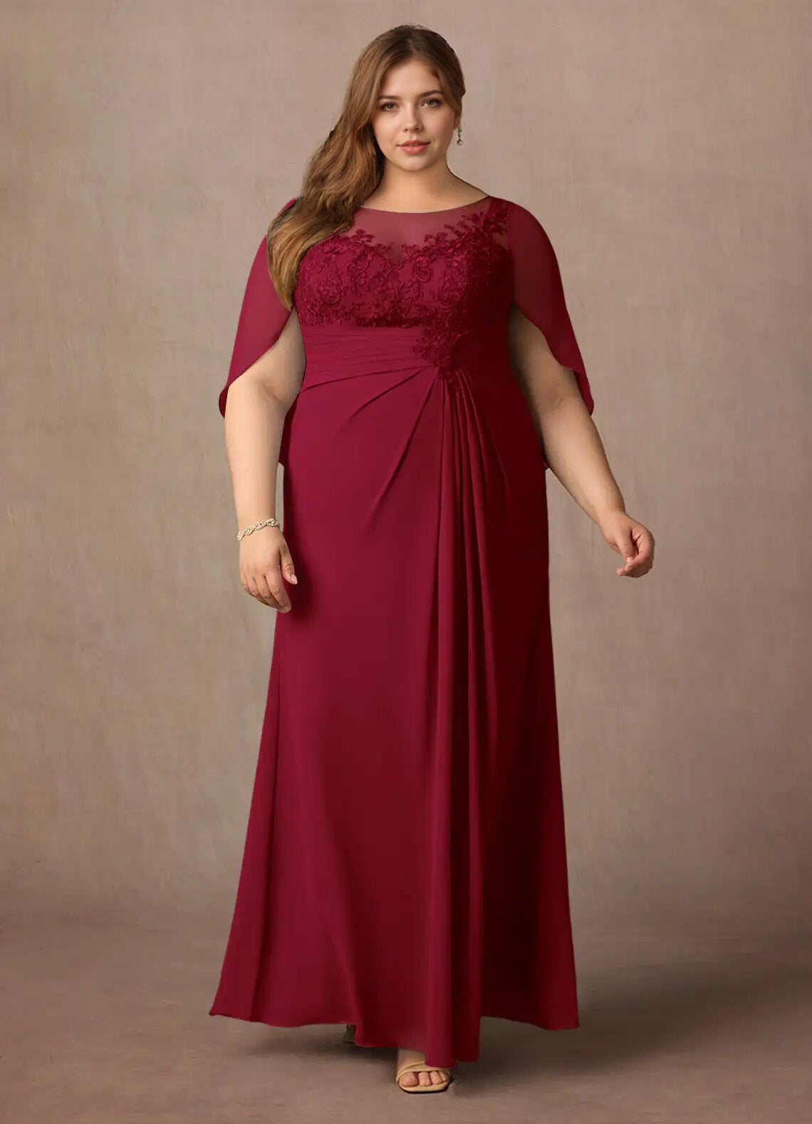 Augday Hera Mother of the Bride Dresses A-Line Lace Capelet Chiffon Dress Plus Size