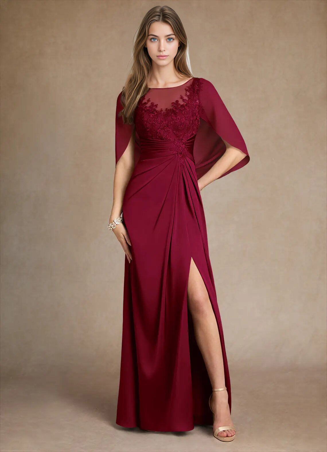 Augday Hera Mother of the Bride Dresses A-Line Lace Stretch Satin Dress