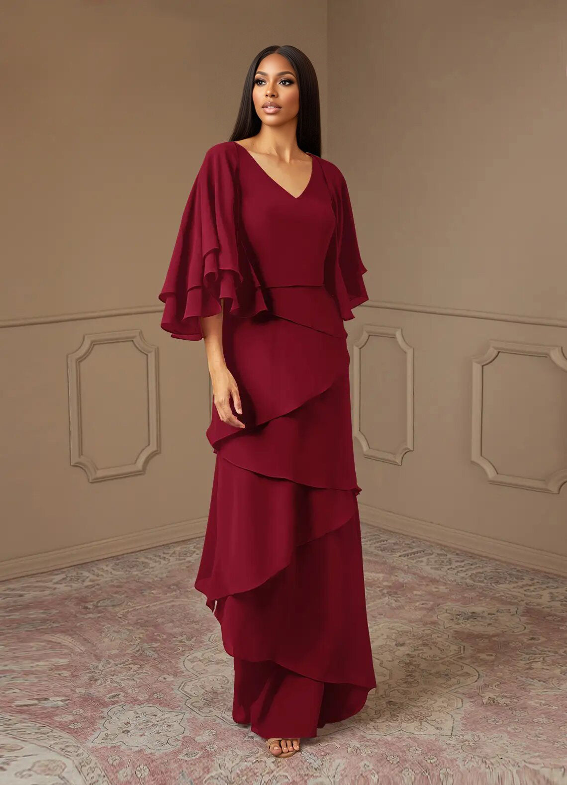 Augday OHara A-Line V-Neck Chiffon Dress