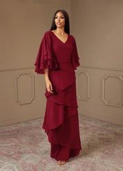Augday OHara A-Line V-Neck Chiffon Dress