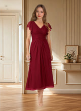 Augday Vera A-Line V-Neck Pleated Mesh Dress