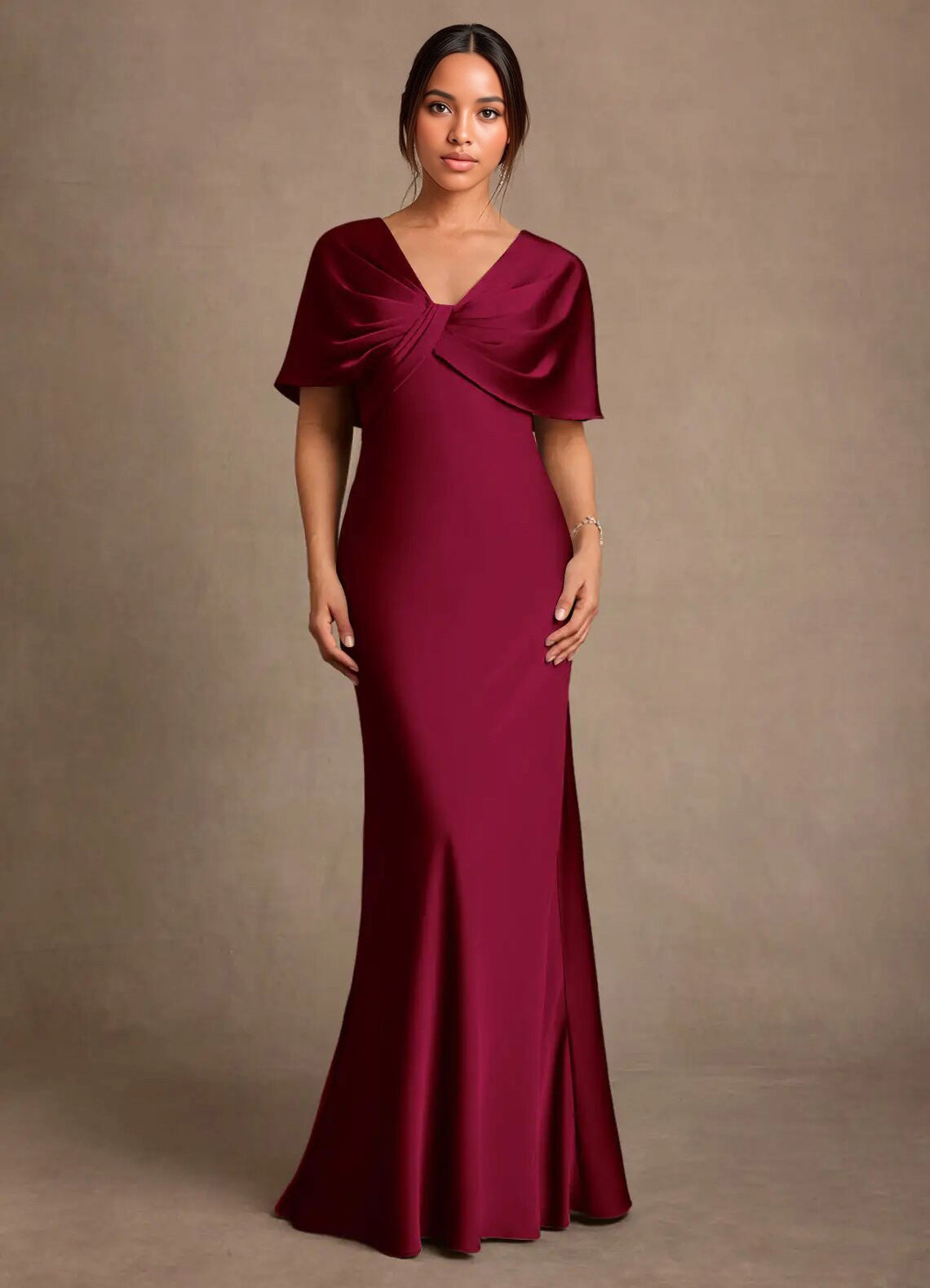 Augday Dosia Sheath Pleated Stretch Satin Dress